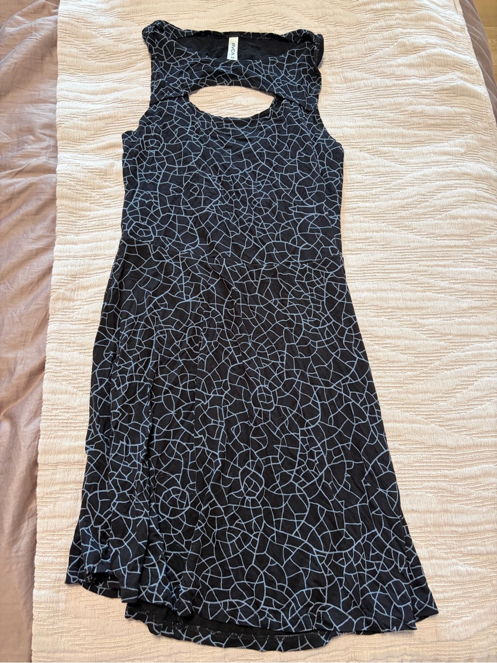 RVCA Black Midi Dress with Light Blue Abstract Web Print